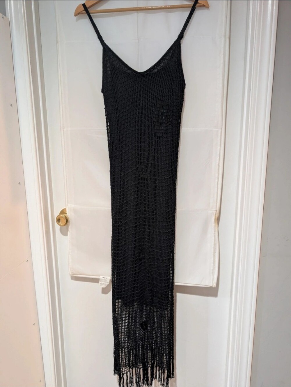 VTG 90s Y2K Arden B. Black Open Knit Crochet Fringe Maxi Dress - Original Owner